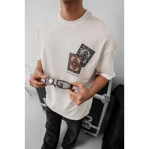 Erkek Baskılı Oversize T-shirt - Beyaz