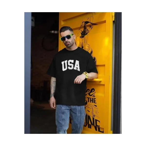 Erkek Baskılı Oversize T-shirt - Siyah