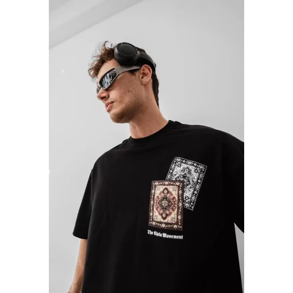 Erkek Baskılı Oversize T-shirt - Siyah