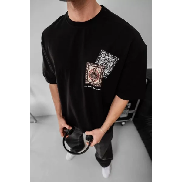 Erkek Baskılı Oversize T-shirt - Siyah