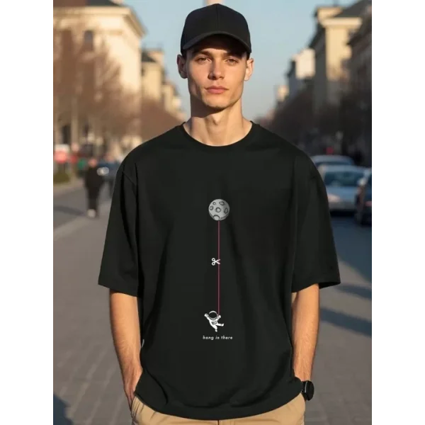 Erkek Baskılı Oversize T-shirt - Siyah