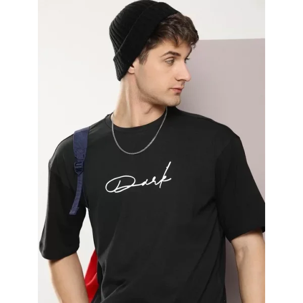 Erkek Baskılı Oversize T-shirt - Siyah