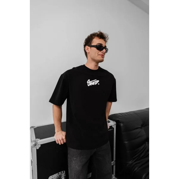 Erkek Baskılı Oversize T-shirt - Siyah
