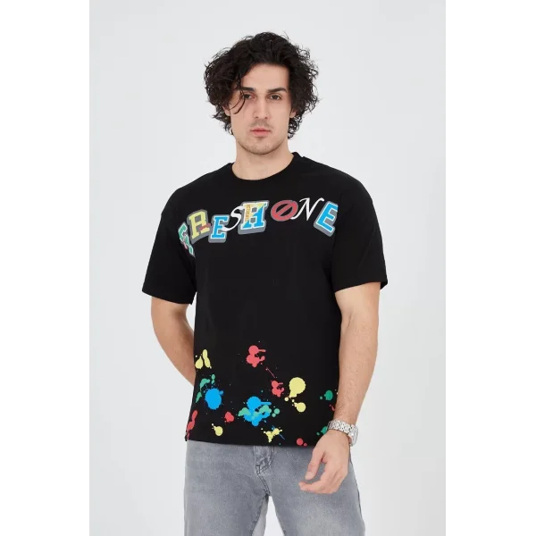 Erkek Baskılı Penye T-Shirt - Siyah