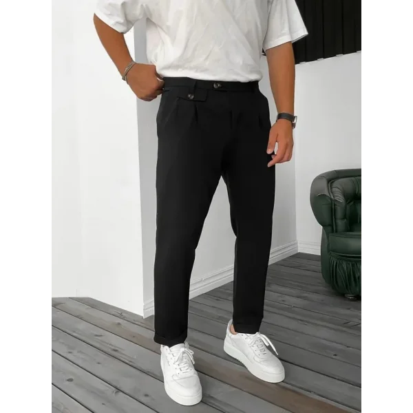 Erkek Belden Düğmeli Cepli Dokuma Pantolon