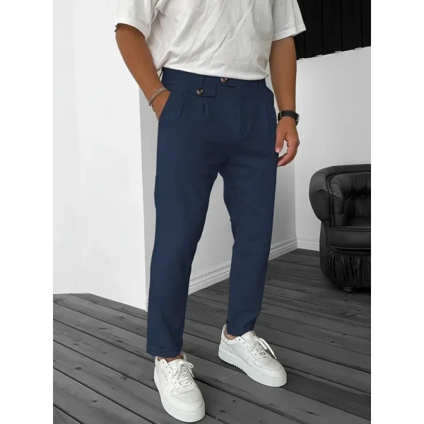 Erkek Belden Düğmeli Cepli Dokuma Pantolon