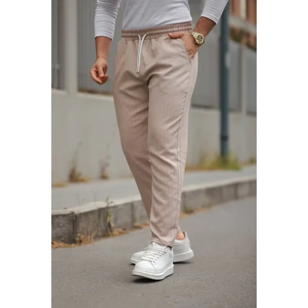 Erkek Beli Bağcıklı çizgili Pantolon