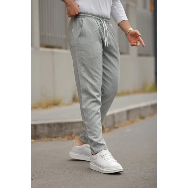 Erkek Beli Bağcıklı çizgili Pantolon