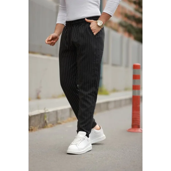 Erkek Beli Bağcıklı çizgili Pantolon