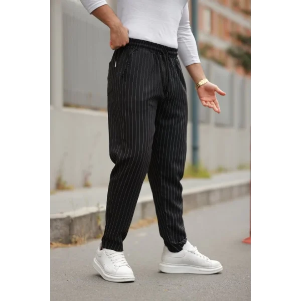 Erkek Beli Bağcıklı çizgili Pantolon