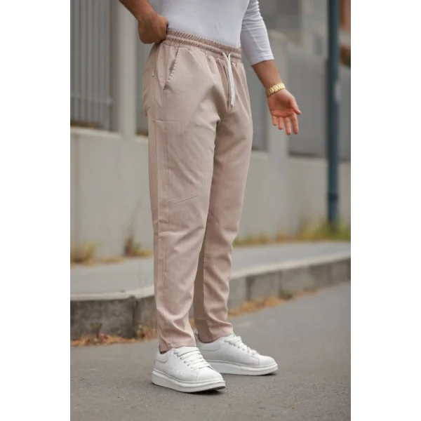 Erkek Beli Bağcıklı çizgili Pantolon