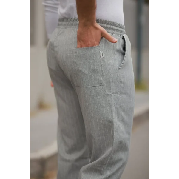 Erkek Beli Bağcıklı çizgili Pantolon