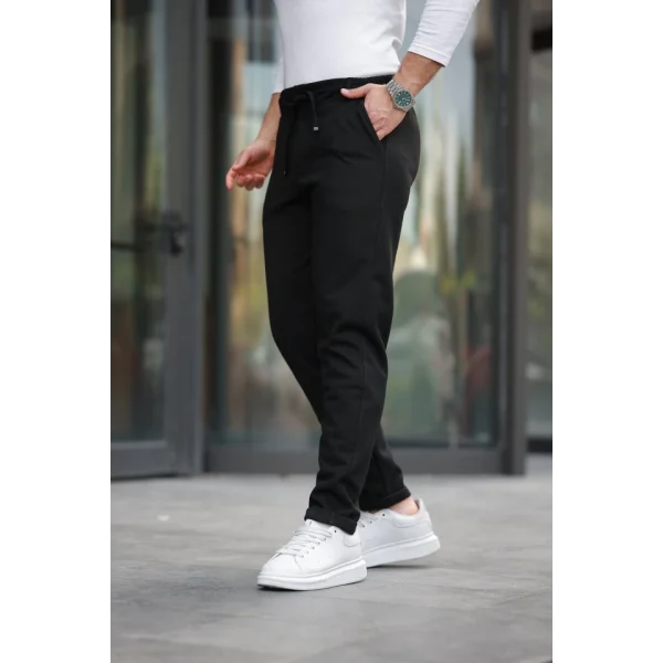 Erkek Beli Bağcıklı Duble Paça örme Pamuklu Kumaş Jogger Pantolon