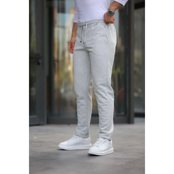 Erkek Beli Bağcıklı Duble Paça örme Pamuklu Kumaş Jogger Pantolon