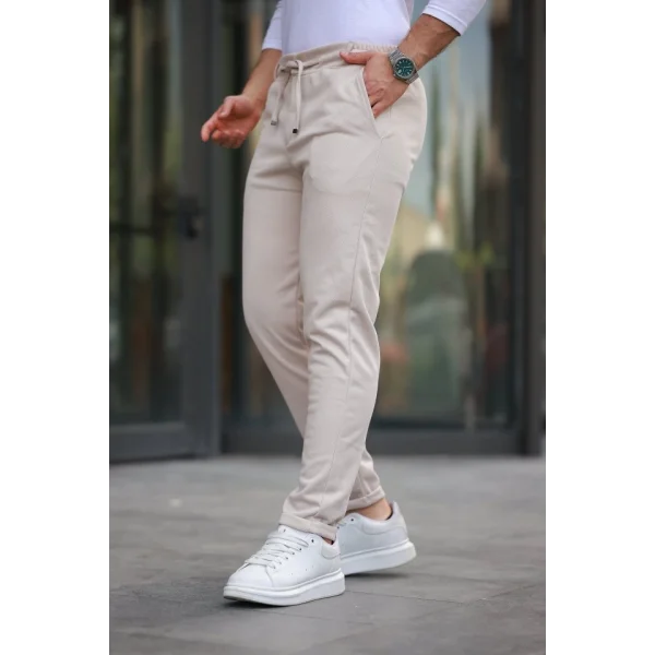 Erkek Beli Bağcıklı Duble Paça örme Pamuklu Kumaş Jogger Pantolon