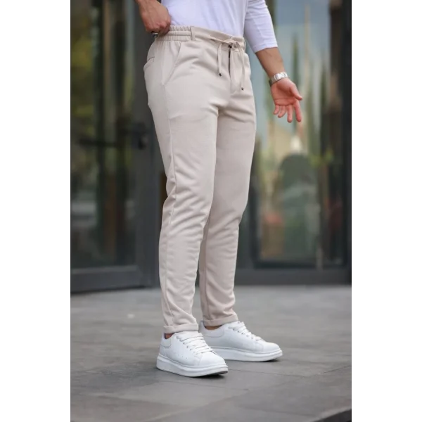 Erkek Beli Bağcıklı Duble Paça örme Pamuklu Kumaş Jogger Pantolon