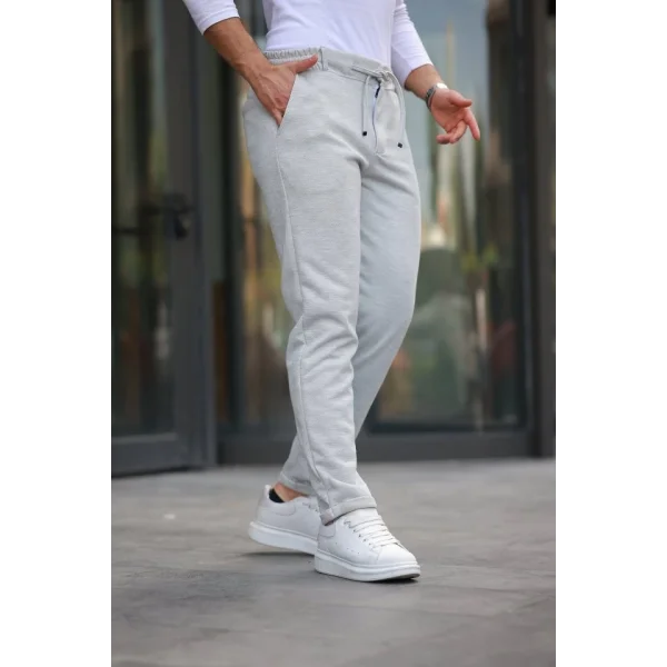 Erkek Beli Bağcıklı Duble Paça örme Pamuklu Kumaş Jogger Pantolon