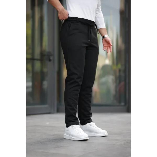 Erkek Beli Bağcıklı Duble Paça örme Pamuklu Kumaş Jogger Pantolon