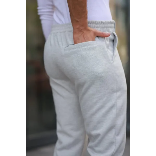 Erkek Beli Bağcıklı Duble Paça örme Pamuklu Kumaş Jogger Pantolon
