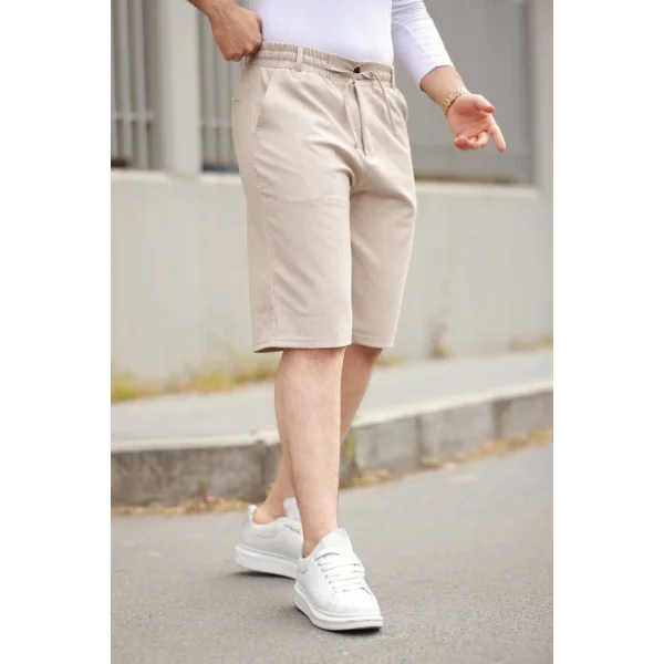 Erkek Beli Bağcıklı Ve Düğmeli Bezayağı Kumaş şort