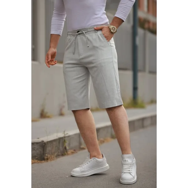 Erkek Beli Bağcıklı Ve Düğmeli Bezayağı Kumaş şort