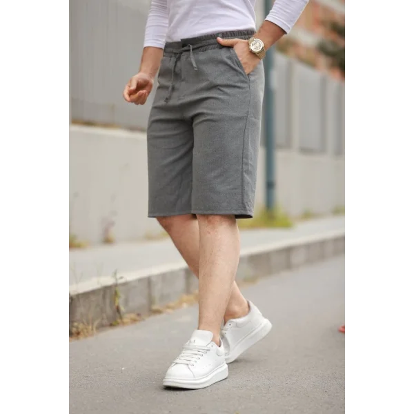 Erkek Beli Bağcıklı Ve Düğmeli Bezayağı Kumaş şort