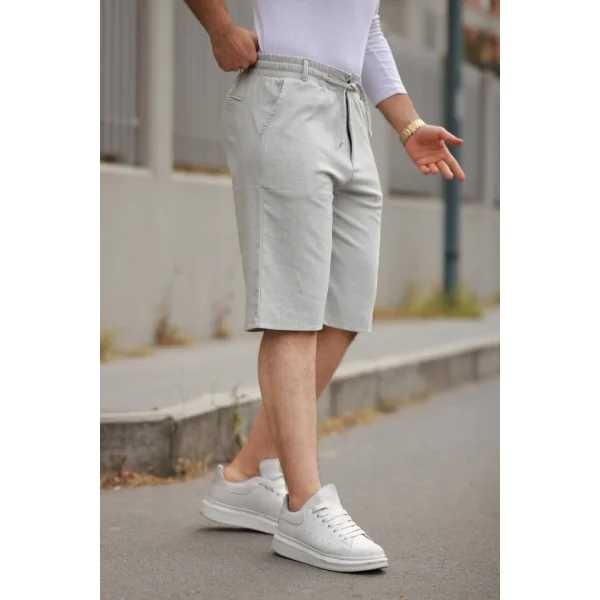 Erkek Beli Bağcıklı Ve Düğmeli Bezayağı Kumaş şort