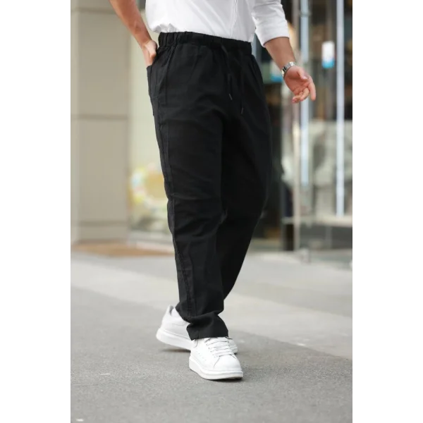 Erkek Beli Lastikli Keten Rahat Pantolon