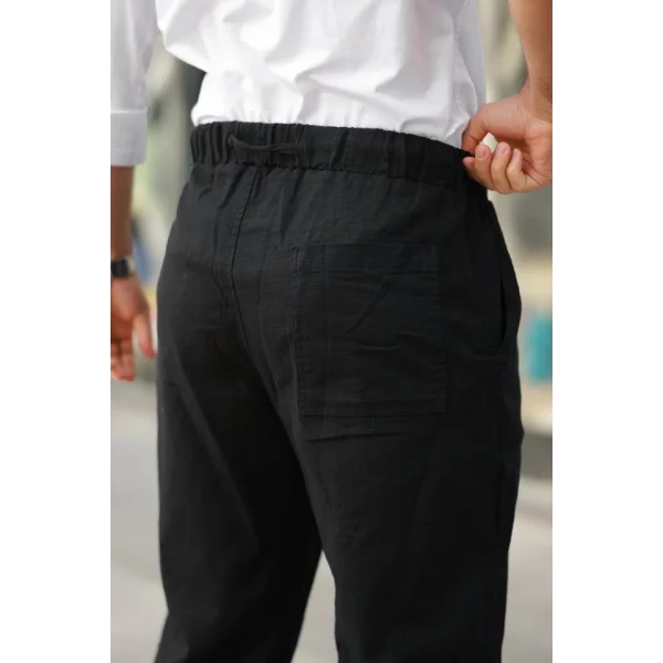 Erkek Beli Lastikli Keten Rahat Pantolon