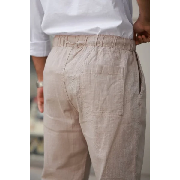 Erkek Beli Lastikli Keten Rahat Pantolon