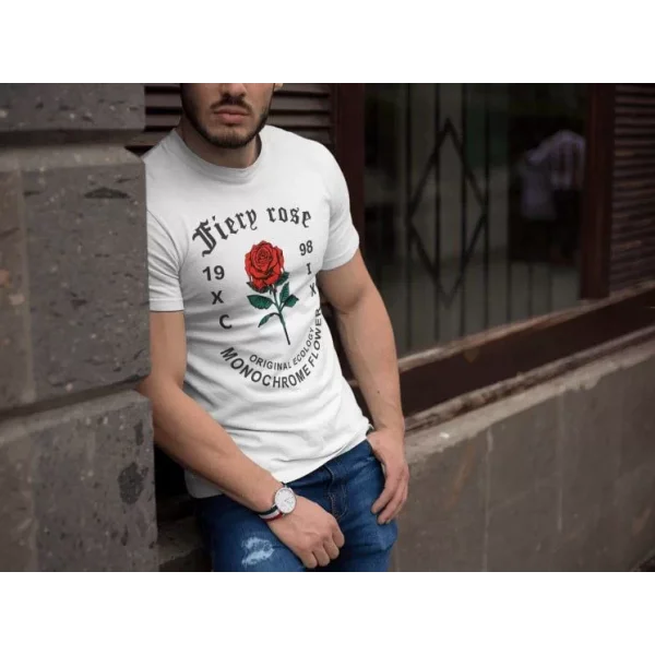 Erkek Bisiklet Yaka Baskılı Oversize T-Shirt - Beyaz
