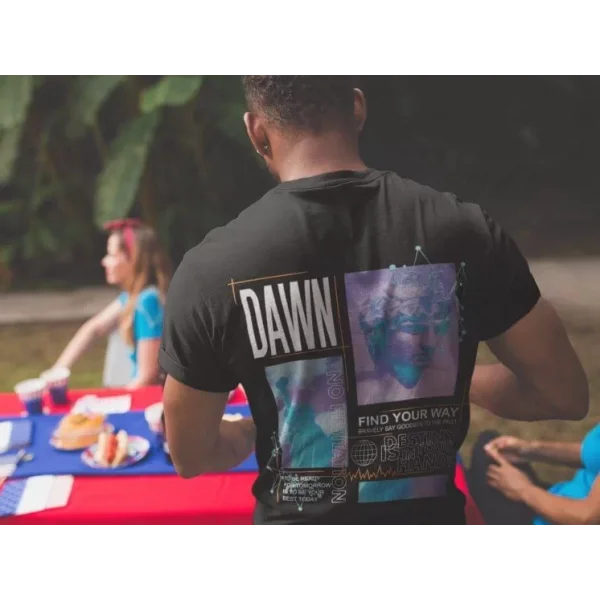 Erkek Bisiklet Yaka Baskılı Oversize T-Shirt - Siyah