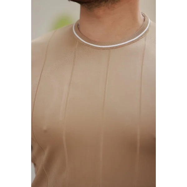 Erkek Bisiklet Yaka çizgi Desenli Ribanalı Kısa Kollu Tshirt