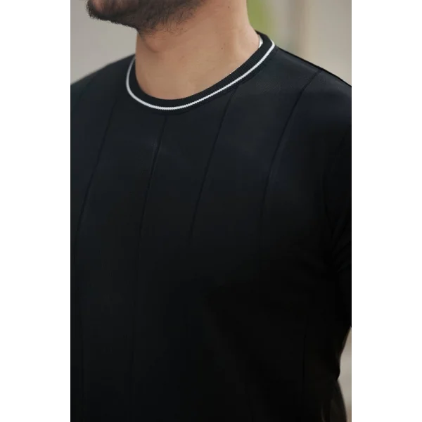 Erkek Bisiklet Yaka çizgi Desenli Ribanalı Kısa Kollu Tshirt