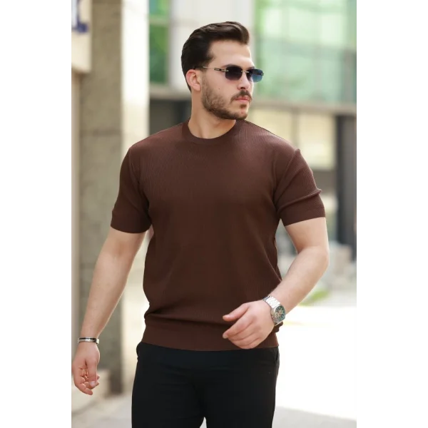 Erkek Bisiklet Yaka Jakarlı Kısa Kollu Tshirt