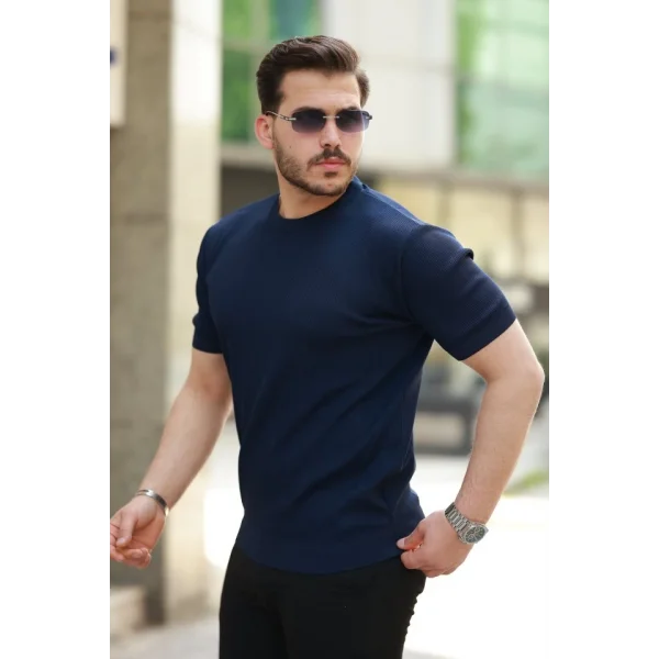 Erkek Bisiklet Yaka Jakarlı Kısa Kollu Tshirt