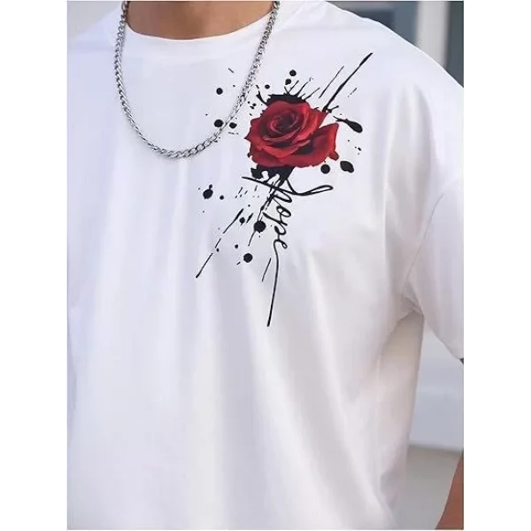 Erkek Bisiklet Yaka Kısa Kol Baskılı T-shirt - Beyaz