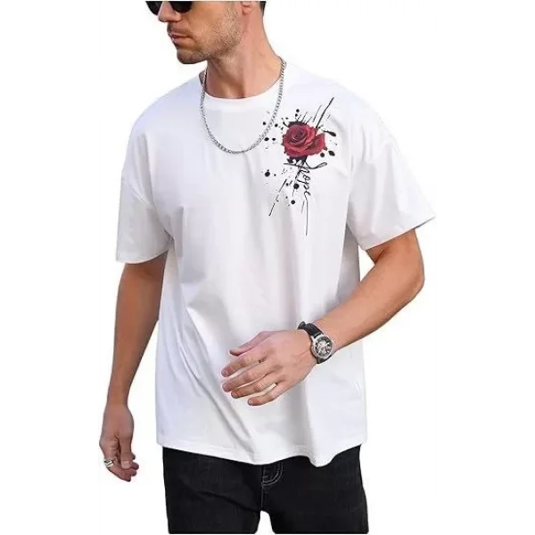 Erkek Bisiklet Yaka Kısa Kol Baskılı T-shirt - Beyaz