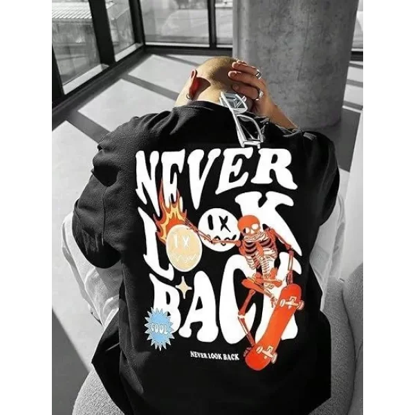 Erkek Bisiklet Yaka Kısa Kol Baskılı T-shirt - Siyah