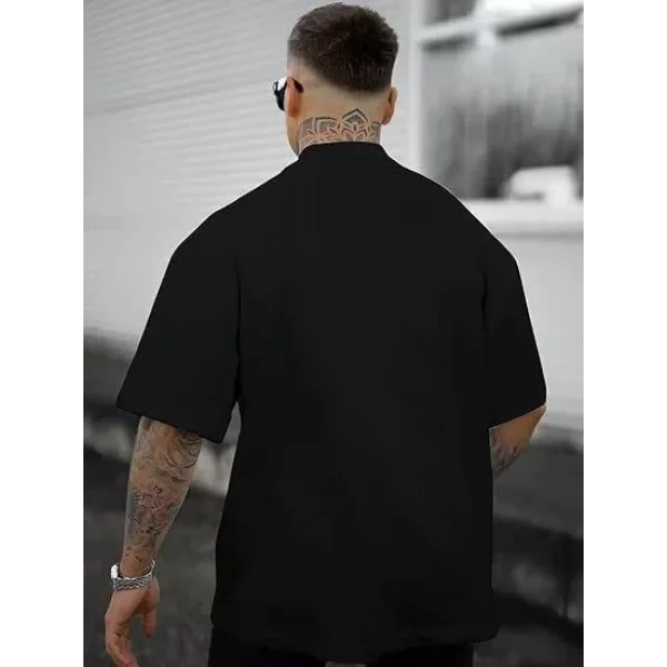 Erkek Bisiklet Yaka Kısa Kol Baskılı T-shirt - Siyah