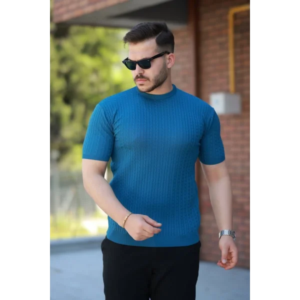 Erkek Bisiklet Yaka örgü Desenli Kısa örme Triko Kısa Kollu T-shirt