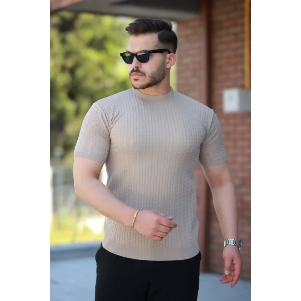 Erkek Bisiklet Yaka örgü Desenli Kısa örme Triko Kısa Kollu T-shirt