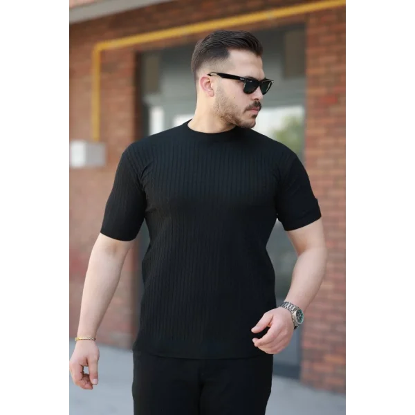 Erkek Bisiklet Yaka örgü Desenli Kısa örme Triko Kısa Kollu T-shirt