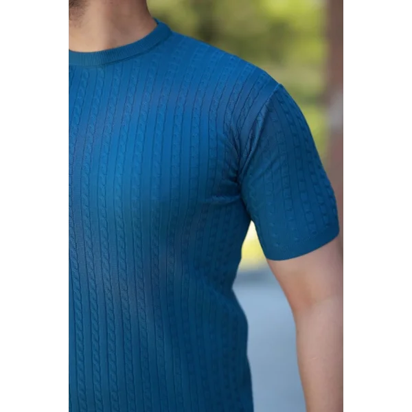 Erkek Bisiklet Yaka örgü Desenli Kısa örme Triko Kısa Kollu T-shirt