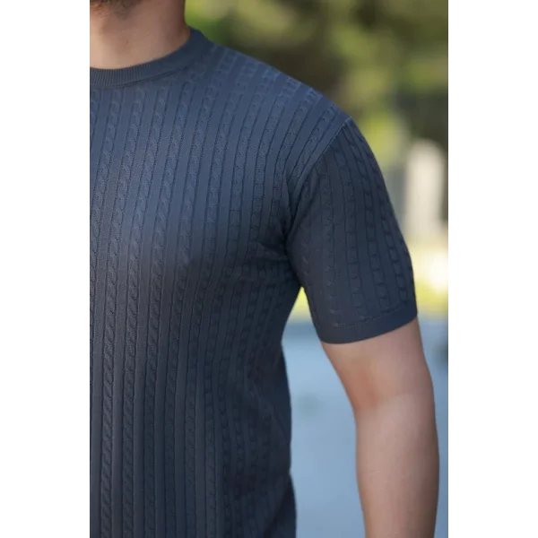 Erkek Bisiklet Yaka örgü Desenli Kısa örme Triko Kısa Kollu T-shirt