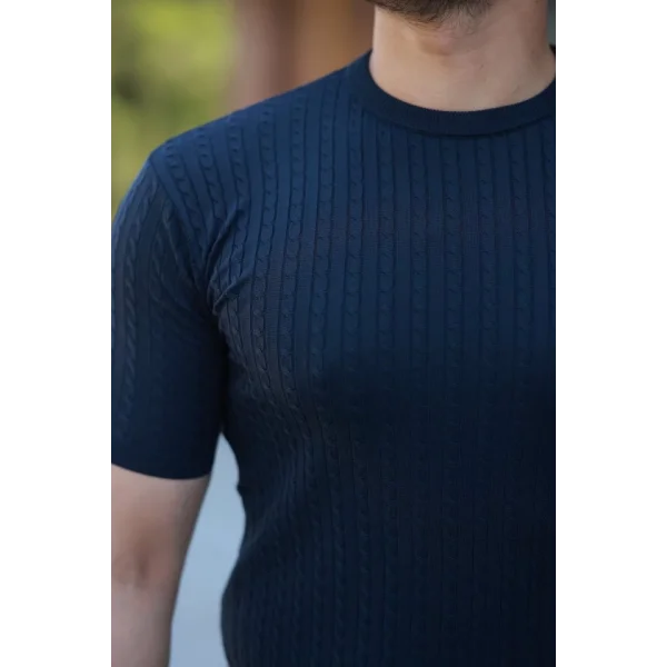 Erkek Bisiklet Yaka örgü Desenli Kısa örme Triko Kısa Kollu T-shirt