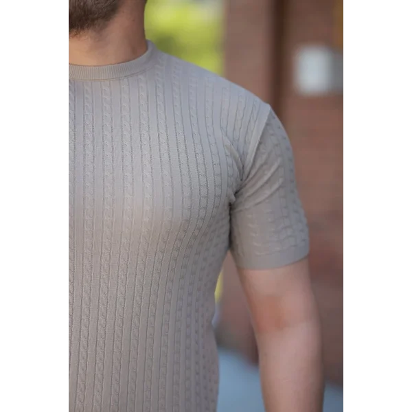 Erkek Bisiklet Yaka örgü Desenli Kısa örme Triko Kısa Kollu T-shirt