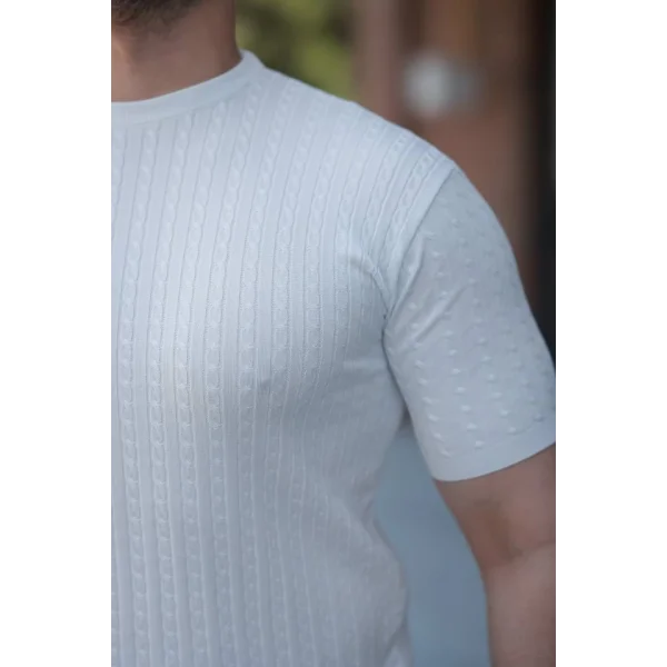 Erkek Bisiklet Yaka örgü Desenli Kısa örme Triko Kısa Kollu T-shirt