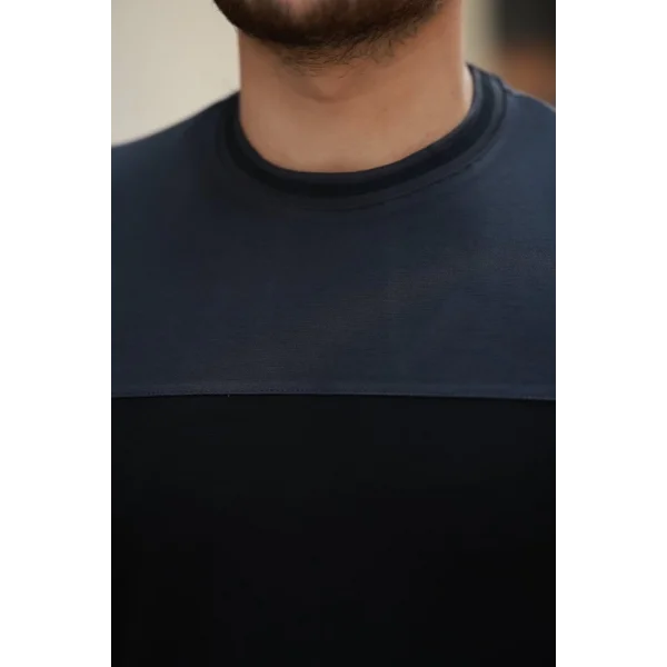 Erkek Bisiklet Yaka Parçalı Renk  Kısa Kollu Tshirt