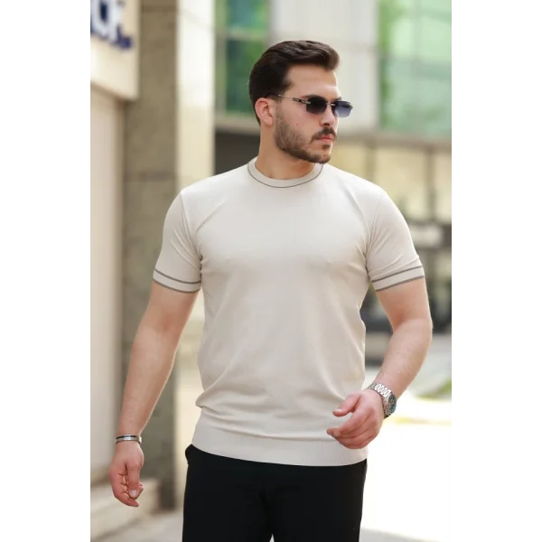 Erkek Bisiklet Yaka Ribanalı Kısa Kollu Tshirt